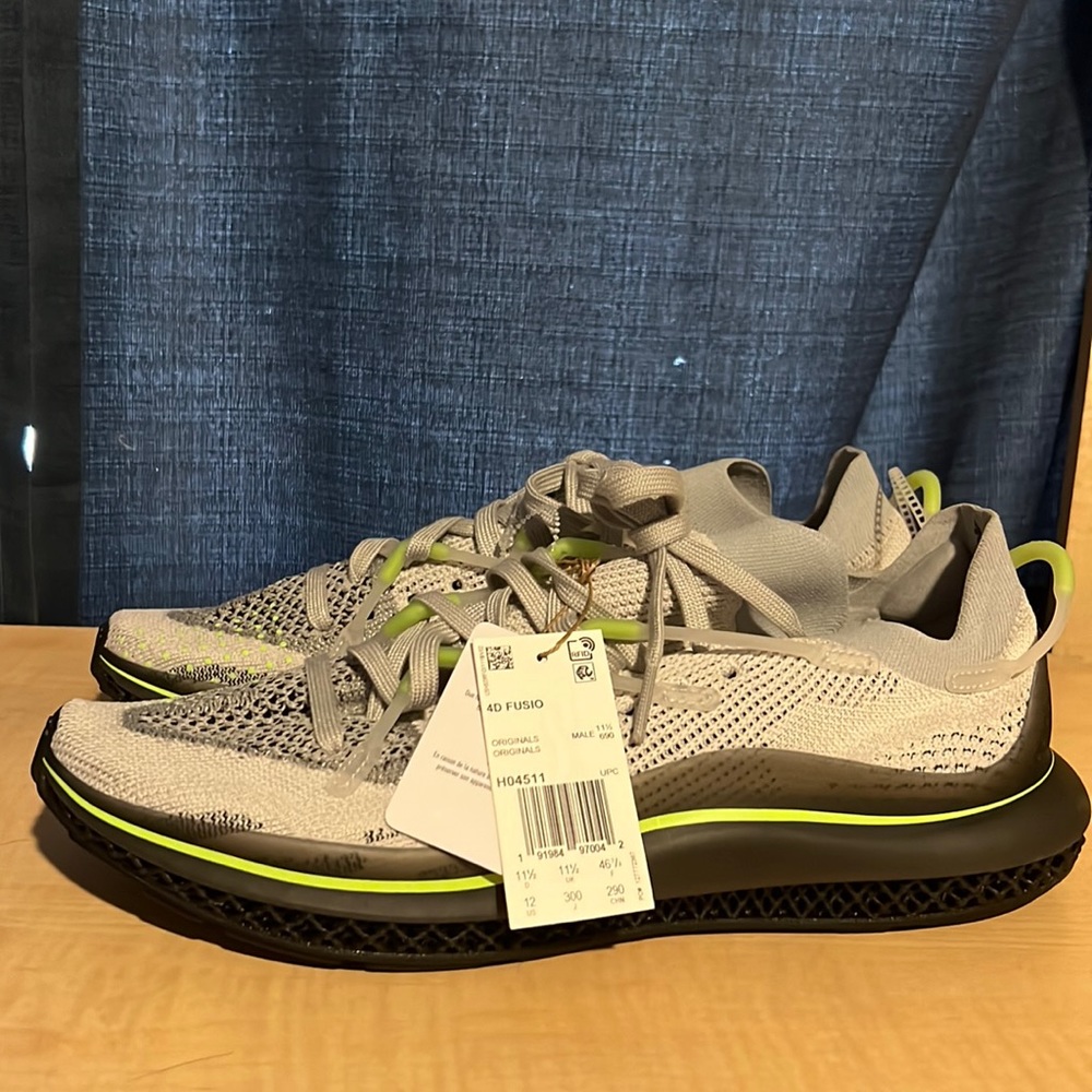 ADIDAS 4D FUSION PRIMEKNIT GREY GREEN RUNNING SHOES SNEAKERS MENS Size 12 H04511